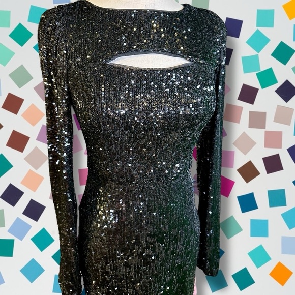 NWT Aqua Black Sequin Cutout Detail Long Sleeve Cocktail Evening Dress Size 0 - Picture 16 of 16